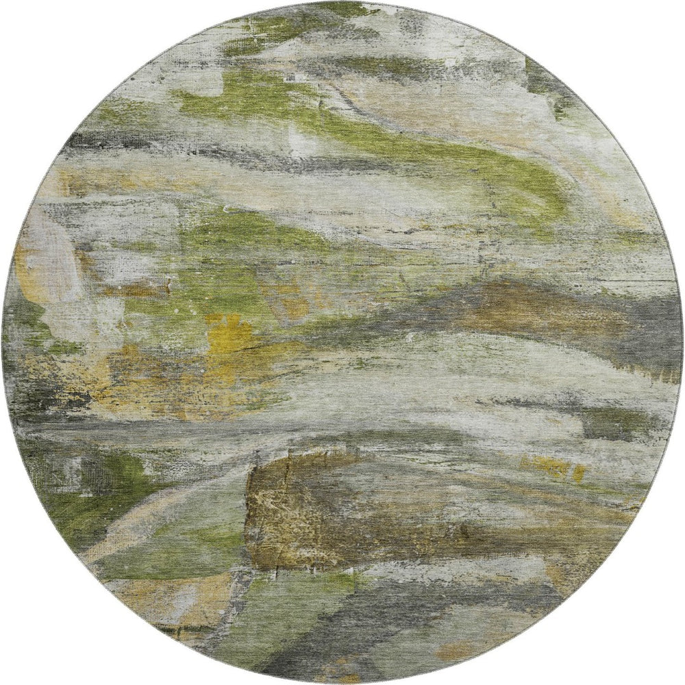 HomeRoots 8' X 10' Stylish Olive Green and Gray Abstract Washable Area Rug with UV Protection for High-Traffic Homes 715565
