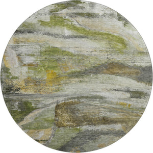 HomeRoots 8' X 10' Stylish Olive Green and Gray Abstract Washable Area Rug with UV Protection for High-Traffic Homes 715565