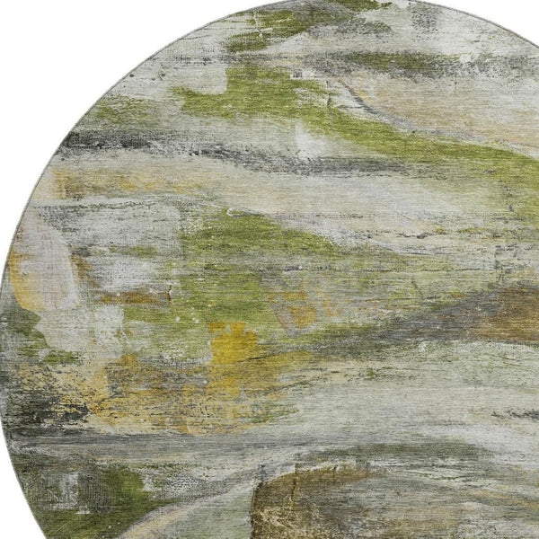 HomeRoots 8' X 10' Stylish Olive Green and Gray Abstract Washable Area Rug with UV Protection for High-Traffic Homes 715565