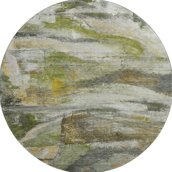 HomeRoots 8' X 10' Stylish Olive Green and Gray Abstract Washable Area Rug with UV Protection for High-Traffic Homes 715565