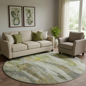 HomeRoots 8' X 10' Stylish Olive Green and Gray Abstract Washable Area Rug with UV Protection for High-Traffic Homes 715565