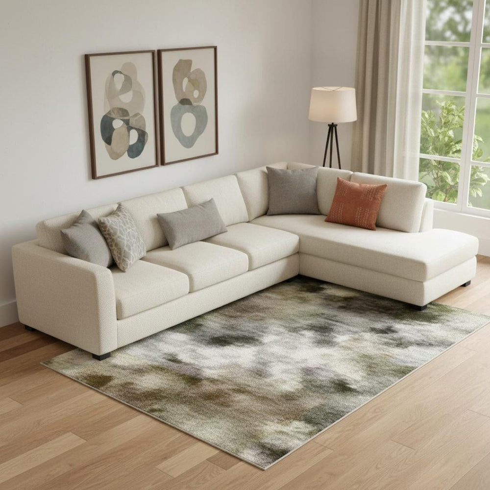 HomeRoots 9' X 12' Olive Green & Gray Abstract Washable Area Rug with UV Protection for Active Homes 715566