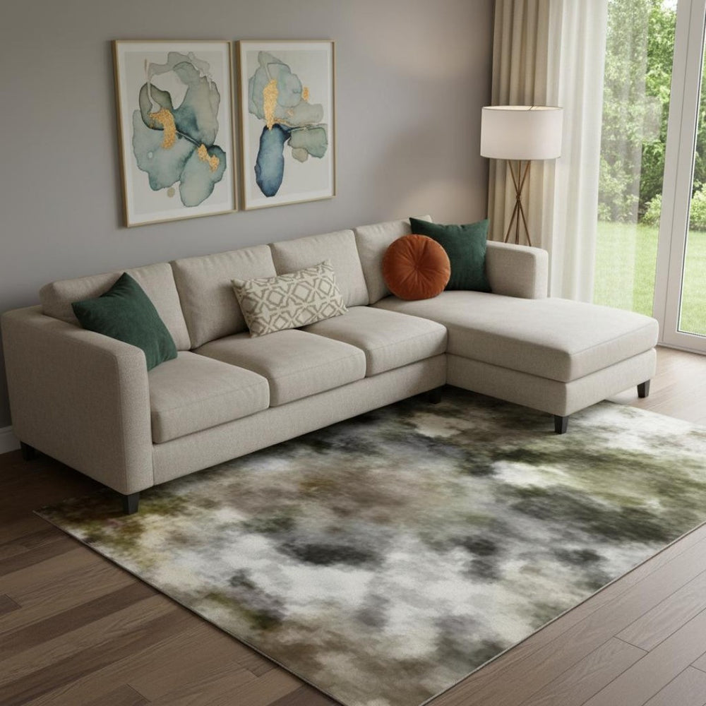 HomeRoots 10' X 14' Abstract Olive Green & Gray Area Rug – Washable, Stain-Resistant, UV Protected for Any Space 715567