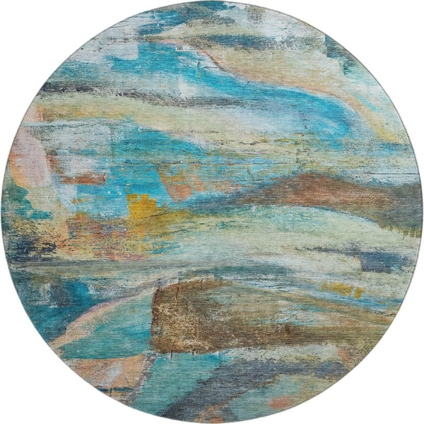HomeRoots 8' X 10' Washable Teal & Beige Abstract Area Rug - UV Protected, Pet-Friendly, Modern Design Comfort 715571