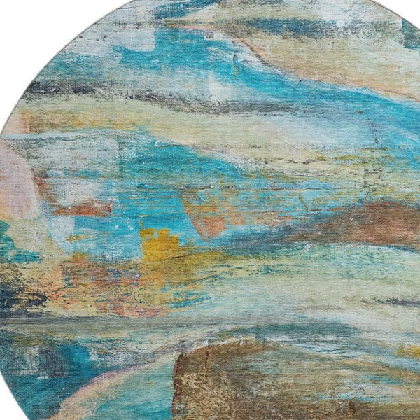 HomeRoots 8' X 10' Washable Teal & Beige Abstract Area Rug - UV Protected, Pet-Friendly, Modern Design Comfort 715571