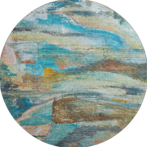 HomeRoots 8' X 10' Washable Teal & Beige Abstract Area Rug - UV Protected, Pet-Friendly, Modern Design Comfort 715571