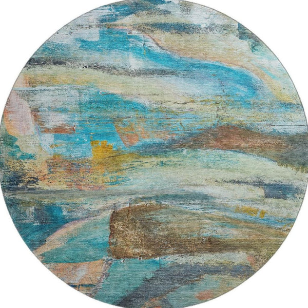 HomeRoots 8' X 10' Washable Teal & Beige Abstract Area Rug - UV Protected, Pet-Friendly, Modern Design Comfort 715571