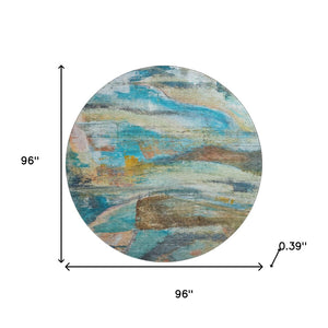 HomeRoots 8' X 10' Washable Teal & Beige Abstract Area Rug - UV Protected, Pet-Friendly, Modern Design Comfort 715571