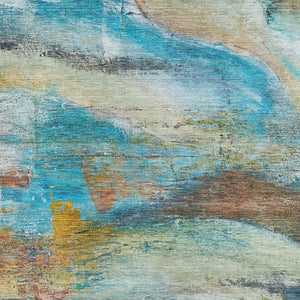 HomeRoots 10' X 14' Teal and Beige Abstract Area Rug – Washable, UV-Protected, Durable for High-Traffic Spaces 715573