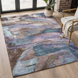 HomeRoots 5' X 8' Stylish Coffee and Blue Abstract Area Rug – Machine Washable, Stain Resistant, UV Protected! 715575