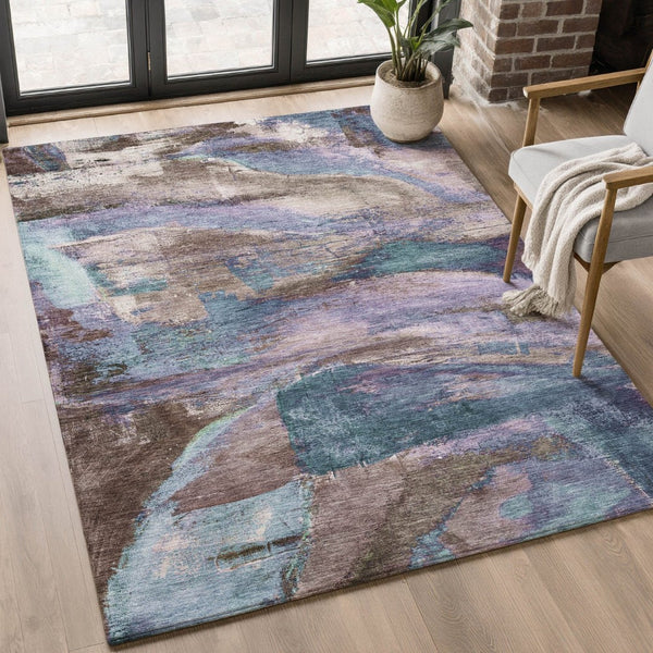 HomeRoots 5' X 8' Stylish Coffee and Blue Abstract Area Rug – Machine Washable, Stain Resistant, UV Protected! 715575