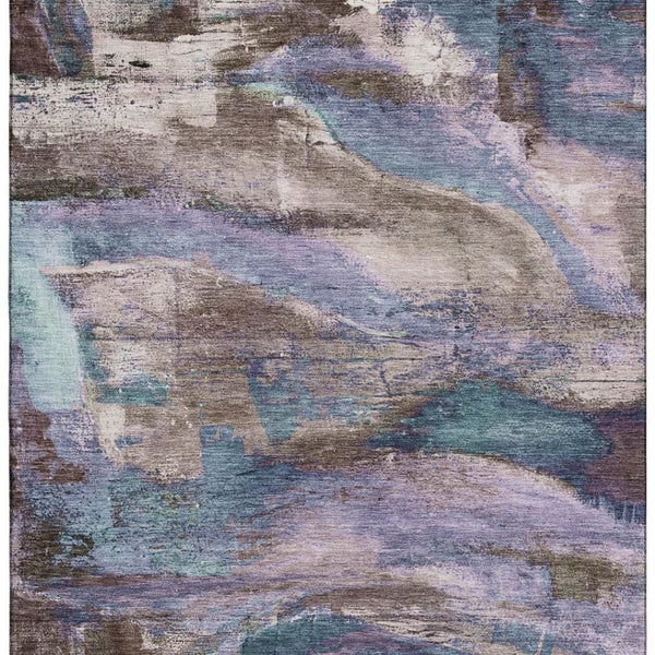 HomeRoots 5' X 8' Stylish Coffee and Blue Abstract Area Rug – Machine Washable, Stain Resistant, UV Protected! 715575