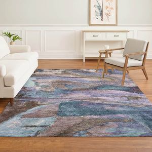 HomeRoots 5' X 8' Stylish Coffee and Blue Abstract Area Rug – Machine Washable, Stain Resistant, UV Protected! 715575