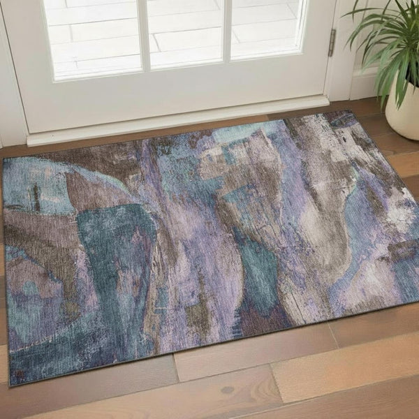 HomeRoots 5' X 8' Stylish Coffee and Blue Abstract Area Rug – Machine Washable, Stain Resistant, UV Protected! 715575