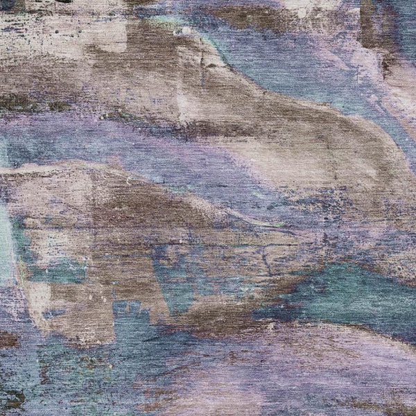 HomeRoots 8' Coffee and Blue Abstract Washable Round Rug - Durable, UV Protected, Perfect for High-Traffic Areas 715576