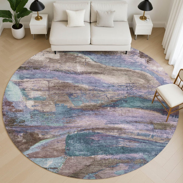 HomeRoots 8' X 10' Stylish Coffee and Blue Abstract Washable Area Rug with UV Protection for Modern Spaces 715577