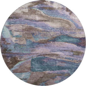 HomeRoots 8' X 10' Stylish Coffee and Blue Abstract Washable Area Rug with UV Protection for Modern Spaces 715577
