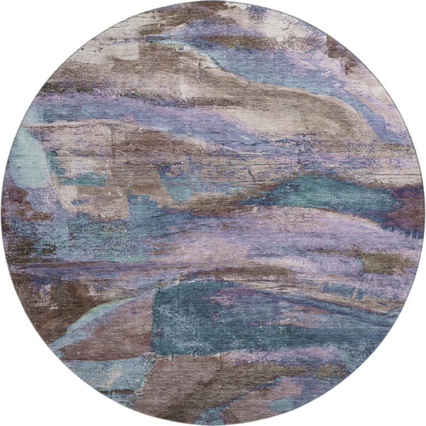 HomeRoots 8' X 10' Stylish Coffee and Blue Abstract Washable Area Rug with UV Protection for Modern Spaces 715577