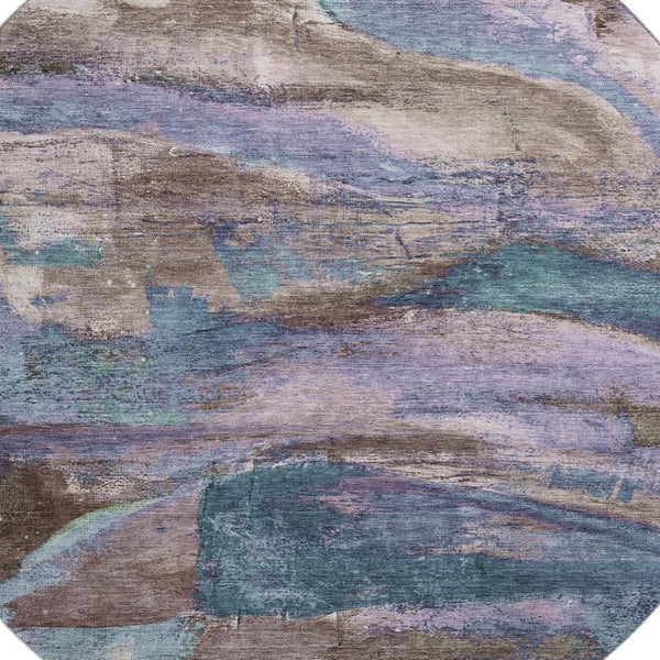 HomeRoots 8' X 10' Stylish Coffee and Blue Abstract Washable Area Rug with UV Protection for Modern Spaces 715577