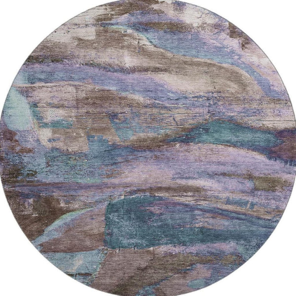 HomeRoots 8' X 10' Stylish Coffee and Blue Abstract Washable Area Rug with UV Protection for Modern Spaces 715577
