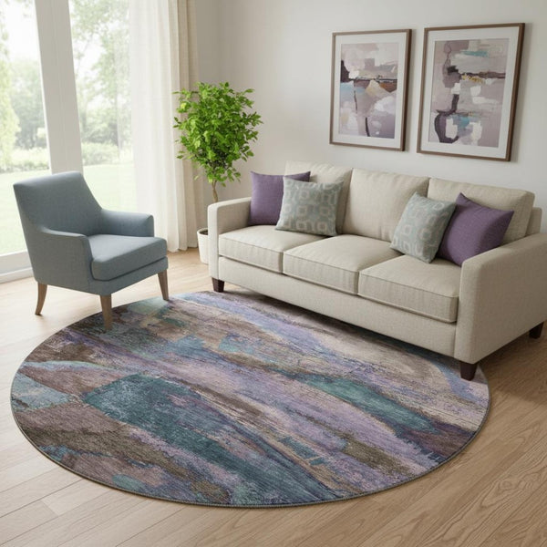 HomeRoots 8' X 10' Stylish Coffee and Blue Abstract Washable Area Rug with UV Protection for Modern Spaces 715577