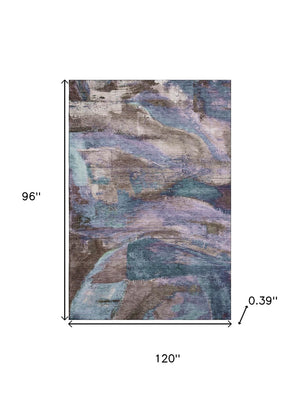 HomeRoots 9' X 12' Coffee and Blue Abstract Area Rug - Washable, UV Protected, Durable, Perfect for Families! 715578