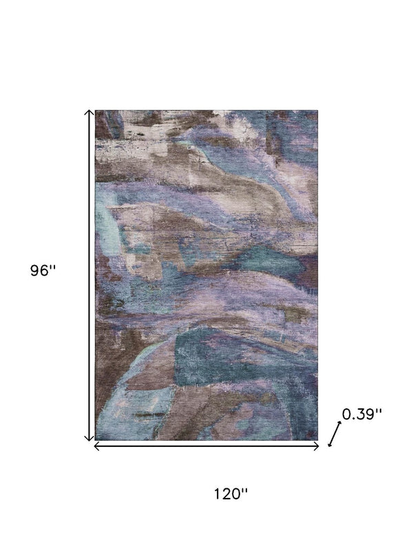 HomeRoots 9' X 12' Coffee and Blue Abstract Area Rug - Washable, UV Protected, Durable, Perfect for Families! 715578