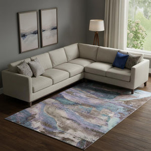 HomeRoots 9' X 12' Coffee and Blue Abstract Area Rug - Washable, UV Protected, Durable, Perfect for Families! 715578