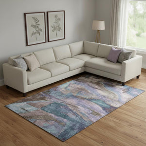 HomeRoots 10' Coffee and Blue Abstract Area Rug - Washable, UV Protected, Durable for Busy Homes & Stylish Decor 715579