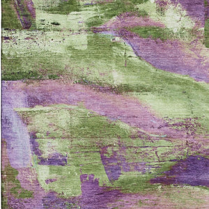 HomeRoots 5' X 8' Vibrant Purple and Green Abstract Washable Area Rug with UV Protection for Modern Spaces 715581