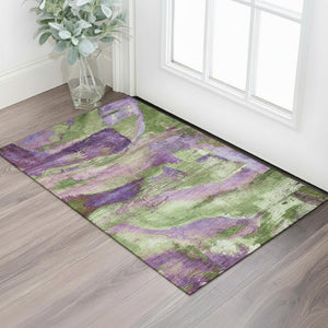 HomeRoots 5' X 8' Vibrant Purple and Green Abstract Washable Area Rug with UV Protection for Modern Spaces 715581