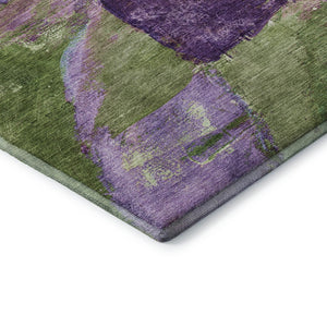 HomeRoots 8' Vibrant Purple and Green Abstract Washable Round Rug with UV Protection for High-Traffic Areas 715582