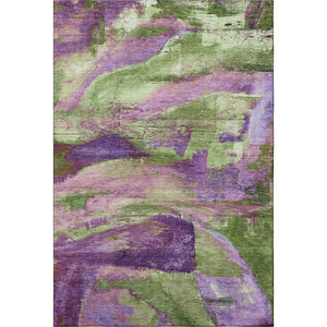 HomeRoots 8' Vibrant Purple and Green Abstract Washable Round Rug with UV Protection for High-Traffic Areas 715582