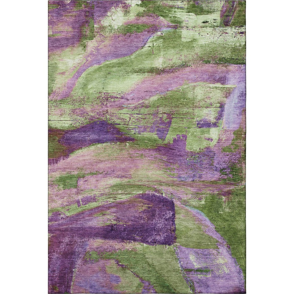 HomeRoots 8' Vibrant Purple and Green Abstract Washable Round Rug with UV Protection for High-Traffic Areas 715582