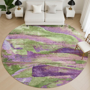 HomeRoots 8' X 10' Vibrant Purple and Green Washable Area Rug with UV Protection for Modern Homes & Families 715583