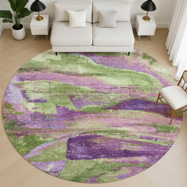 HomeRoots 8' X 10' Vibrant Purple and Green Washable Area Rug with UV Protection for Modern Homes & Families 715583