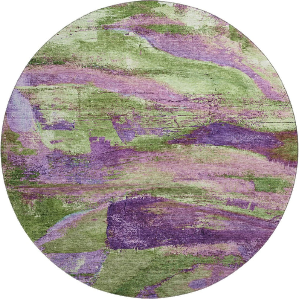 HomeRoots 8' X 10' Vibrant Purple and Green Washable Area Rug with UV Protection for Modern Homes & Families 715583