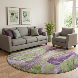 HomeRoots 8' X 10' Vibrant Purple and Green Washable Area Rug with UV Protection for Modern Homes & Families 715583