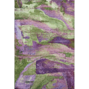 HomeRoots 10' X 14' Abstract Area Rug in Bold Purple & Green - Washable, UV-Protected, Non-Slip Design! 715585