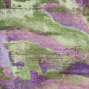 HomeRoots 10' X 14' Abstract Area Rug in Bold Purple & Green - Washable, UV-Protected, Non-Slip Design! 715585