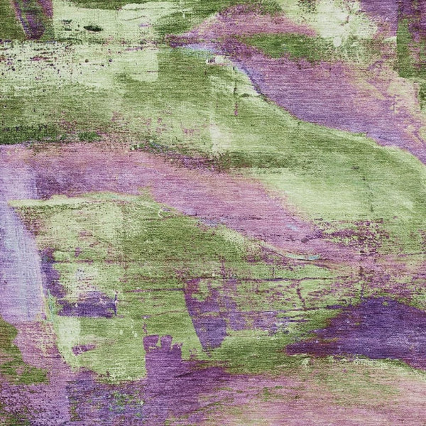 HomeRoots 10' X 14' Abstract Area Rug in Bold Purple & Green - Washable, UV-Protected, Non-Slip Design! 715585