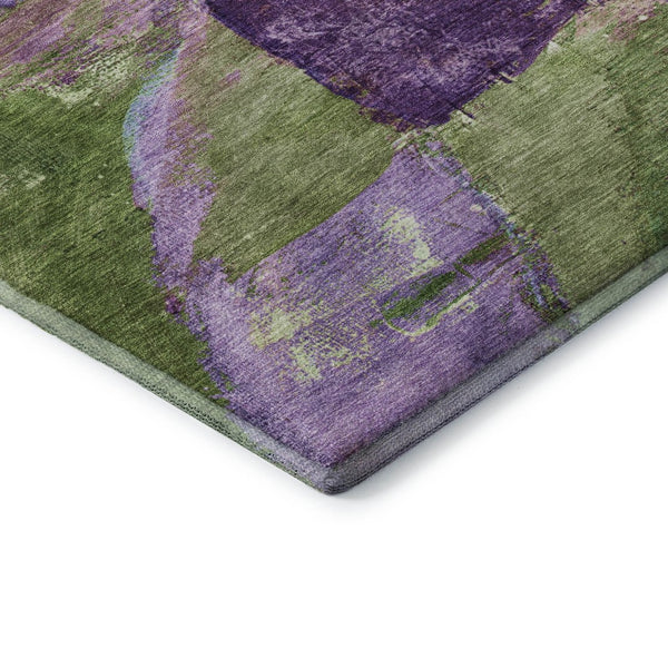 HomeRoots 10' X 14' Abstract Area Rug in Bold Purple & Green - Washable, UV-Protected, Non-Slip Design! 715585