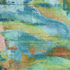 HomeRoots 5' X 8' Teal and Blush Abstract Area Rug - Washable, UV-Protected, Perfect for High-Traffic Spaces 715587