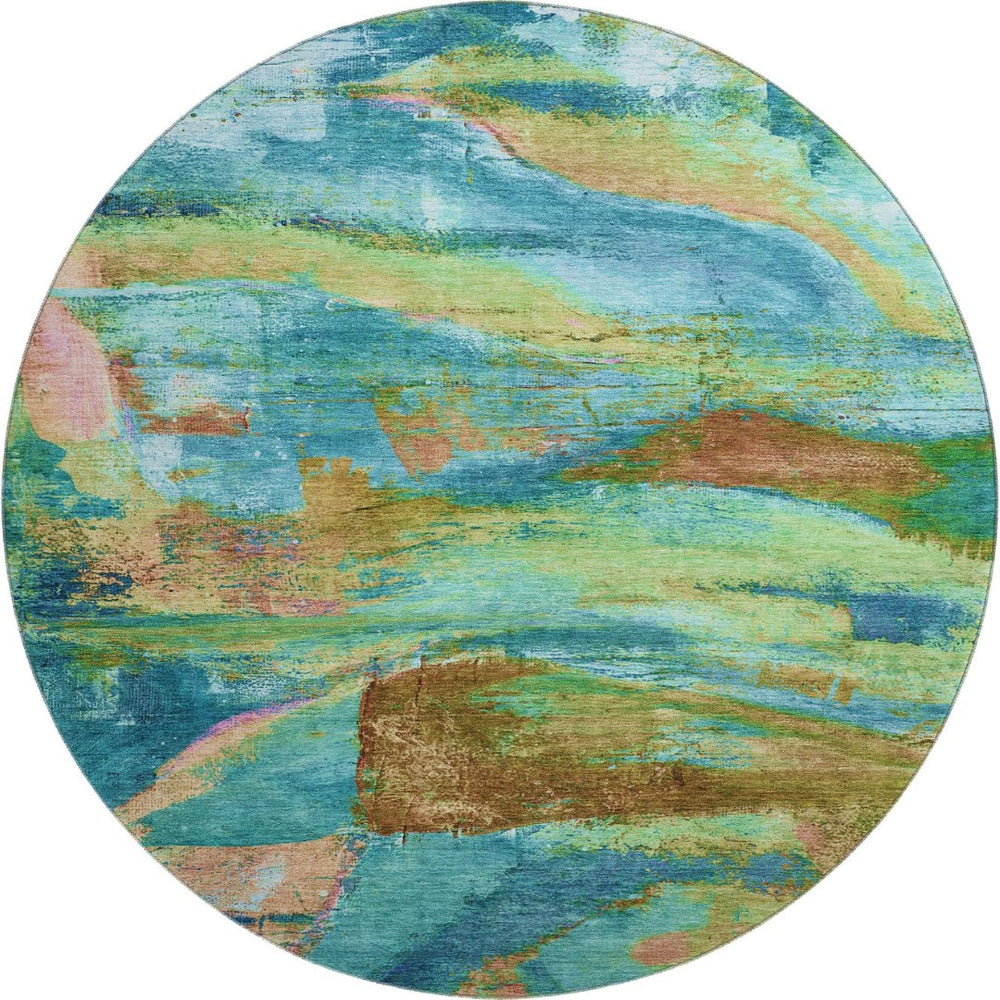 HomeRoots 8' X 10' Teal and Blush Abstract Area Rug - Washable, UV-Protected, Stain-Resistant for Modern Homes 715589
