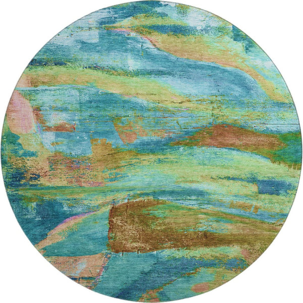 HomeRoots 8' X 10' Teal and Blush Abstract Area Rug - Washable, UV-Protected, Stain-Resistant for Modern Homes 715589