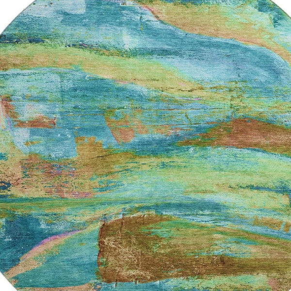 HomeRoots 8' X 10' Teal and Blush Abstract Area Rug - Washable, UV-Protected, Stain-Resistant for Modern Homes 715589