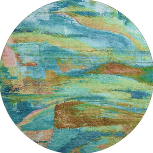 HomeRoots 8' X 10' Teal and Blush Abstract Area Rug - Washable, UV-Protected, Stain-Resistant for Modern Homes 715589