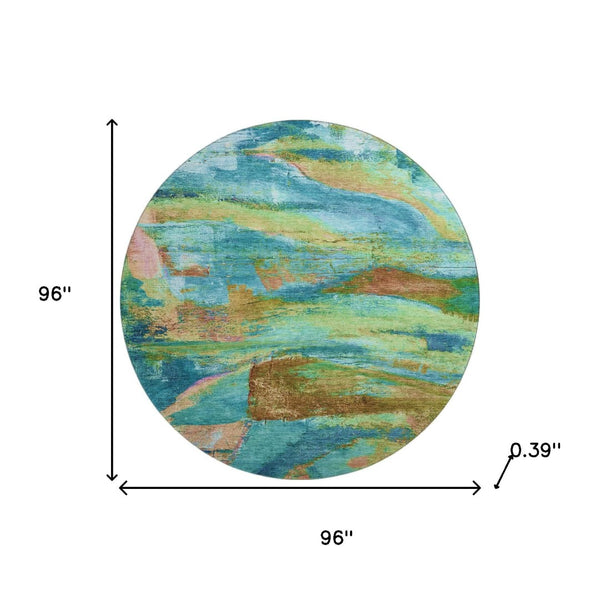 HomeRoots 8' X 10' Teal and Blush Abstract Area Rug - Washable, UV-Protected, Stain-Resistant for Modern Homes 715589