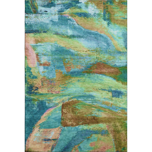 HomeRoots 9' X 12' Teal and Blush Abstract Area Rug - Washable, UV Protected, Stylish & Durable for Busy Homes 715590