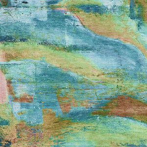 HomeRoots 9' X 12' Teal and Blush Abstract Area Rug - Washable, UV Protected, Stylish & Durable for Busy Homes 715590